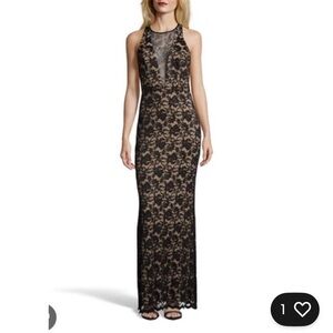 A.B.S. BY ALLEN SCHWARTZ Black Stretch Lace Plunge Gown S
